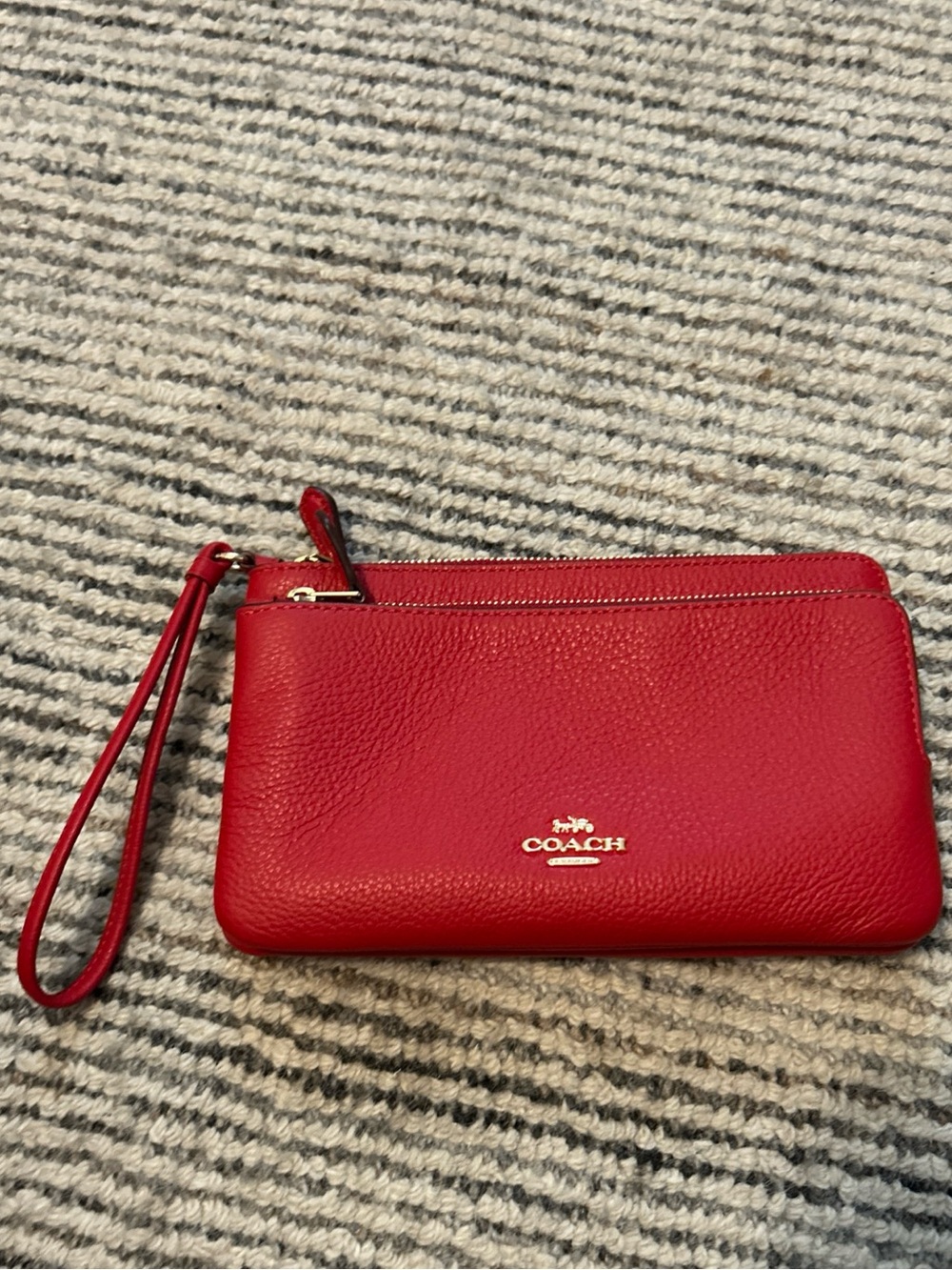 Coach Double Zip Phone Wallet True Red Leather Wristlet Clutch Cherry Red
